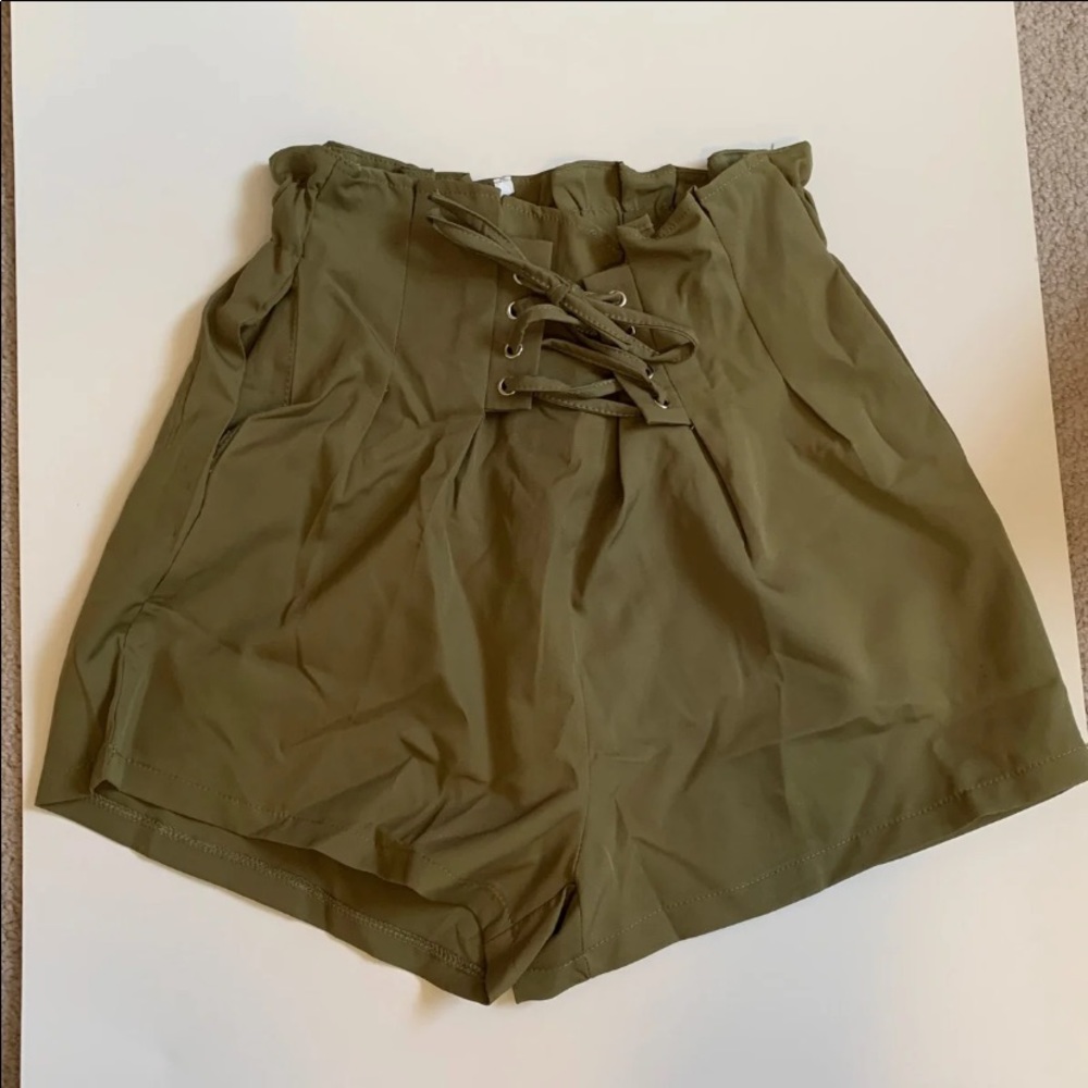 green flowy shorts